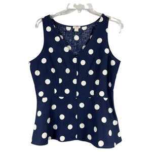 J. Crew Navy and white linen peplum sleeveless top Sz 8